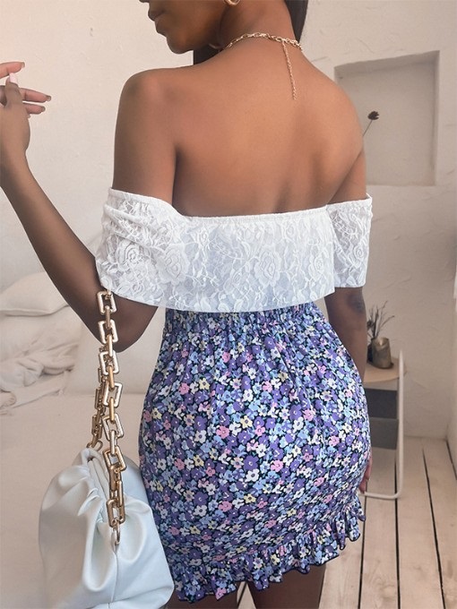 Sexy Lace Patch Solid Short Sleeve Bodysuit - Image 4