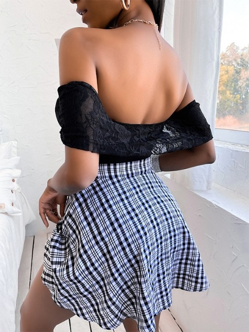 Sexy Lace Patch Solid Short Sleeve Bodysuit - Image 7