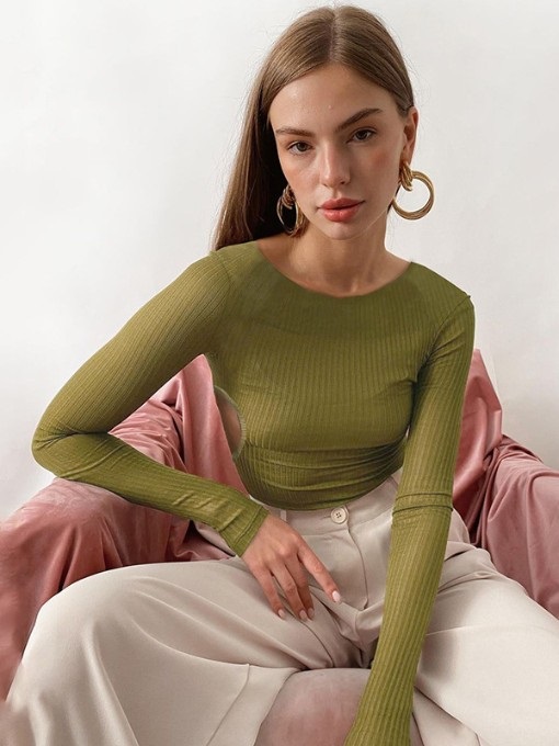 Solid Hollow Out Long Sleeve Bodysuit - Image 2