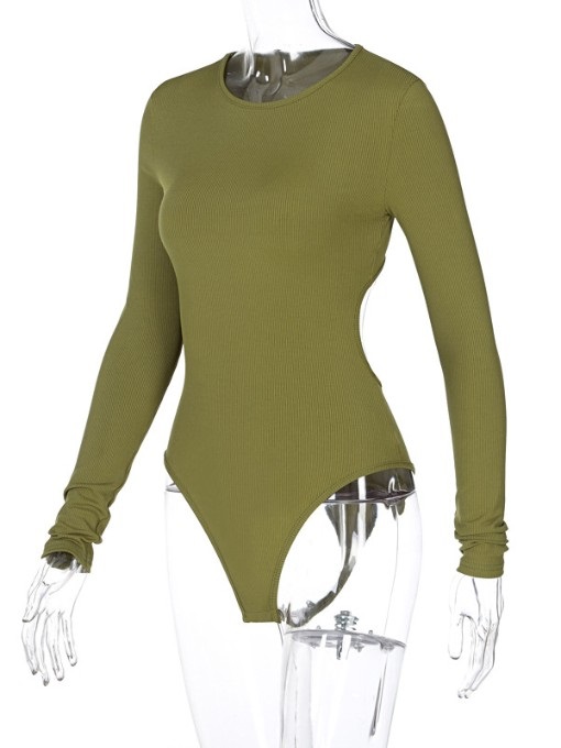 Solid Hollow Out Long Sleeve Bodysuit - Image 7