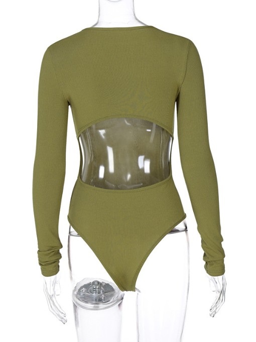 Solid Hollow Out Long Sleeve Bodysuit - Image 8