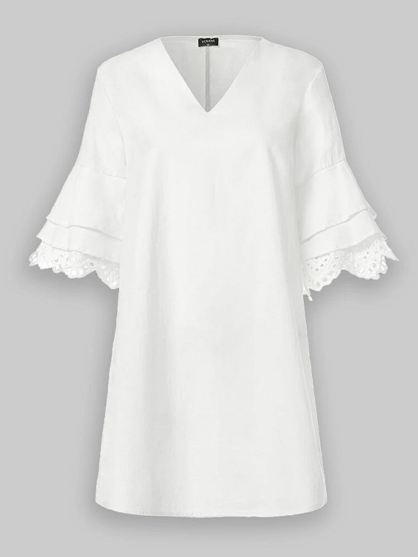 Solid Lace Ruffle V-neck Half Sleeve V-neck Casual Dress - Image 2