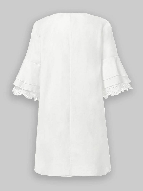 Solid Lace Ruffle V-neck Half Sleeve V-neck Casual Dress - Image 3