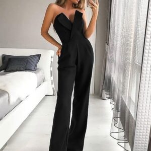 Playsuit Pink Bateau Neck Sleeveless Backless Strapless Polyester Straight Playsuit