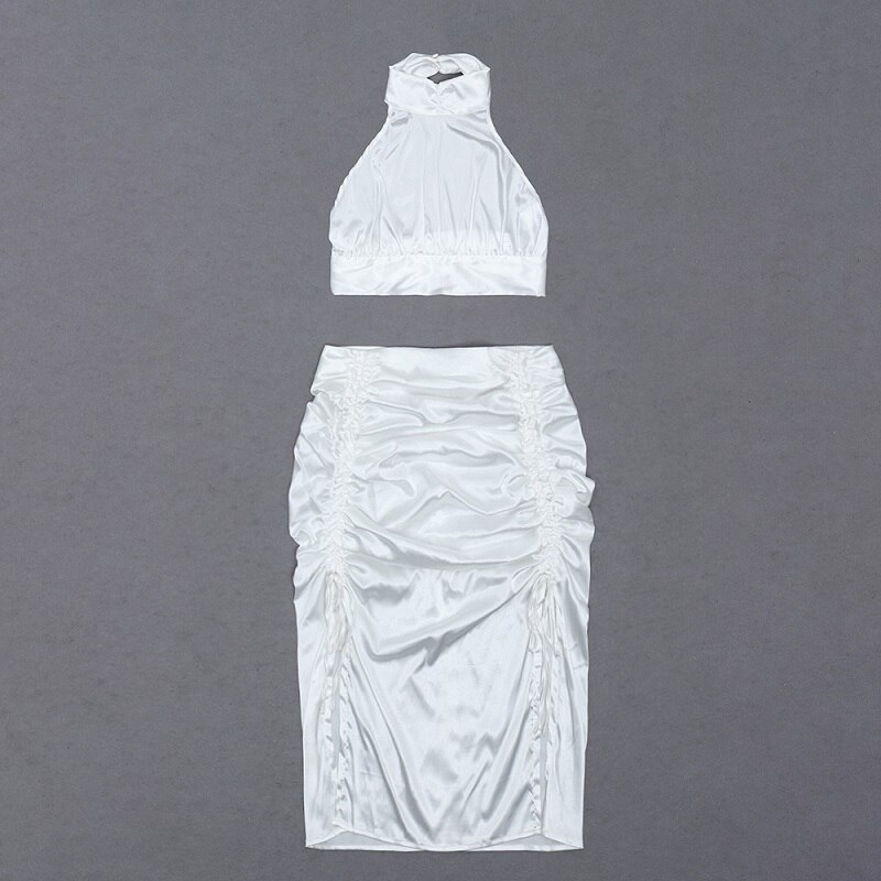 Fashion Sexy Backless Crop Top Split Drape Party Skirts Set - Image 3