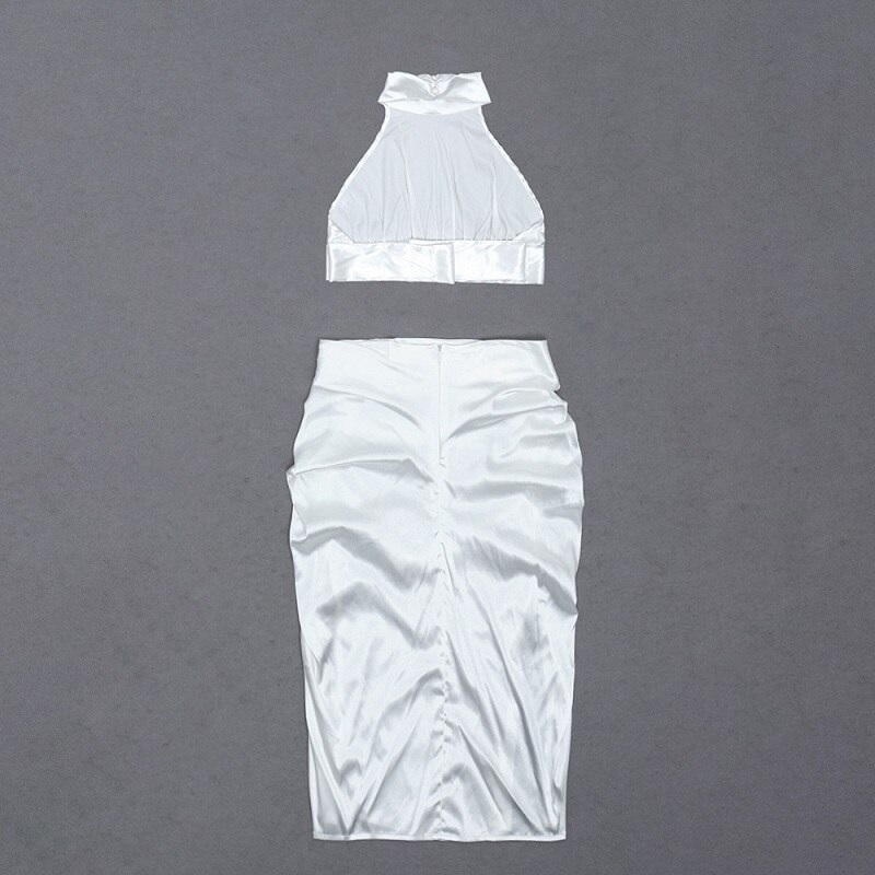 Fashion Sexy Backless Crop Top Split Drape Party Skirts Set - Image 4