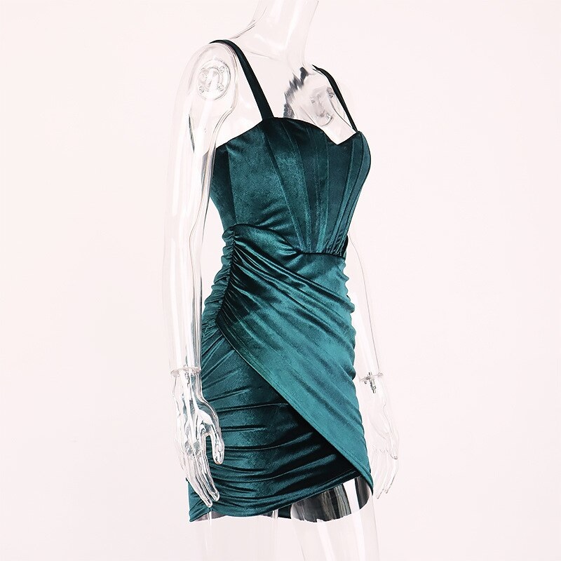 Draped Strapless Spaghetti Strap Velvet Ruched Party Dresses - Image 4