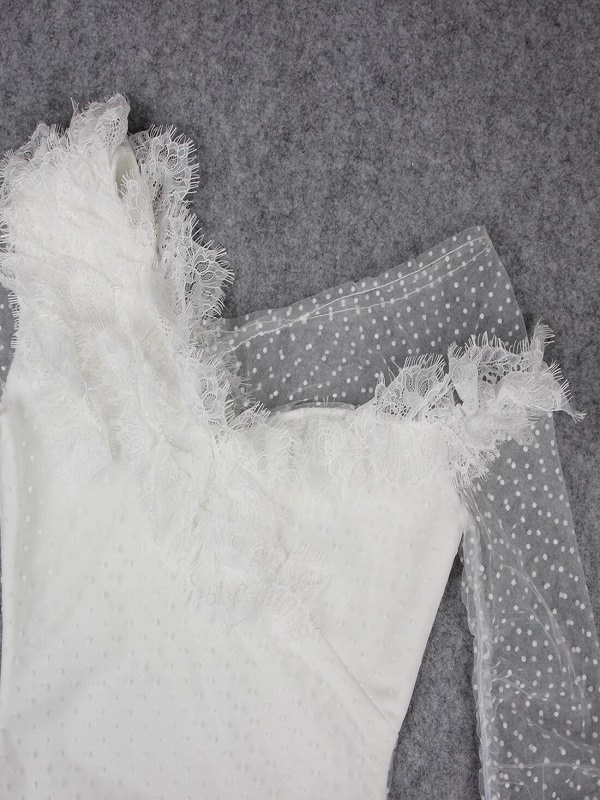 Asymmetrical Lace Off Shoulder Frill Mesh Bandage Party Mini Dress - Image 6