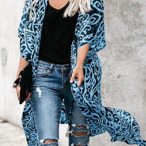 Printed Pattern Half-Sleeve Polyester Long Outerwear