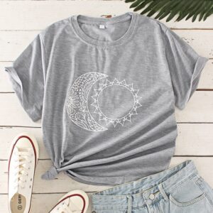 Sun Moon Print O-neck Short Sleeve Casual T-Shirt