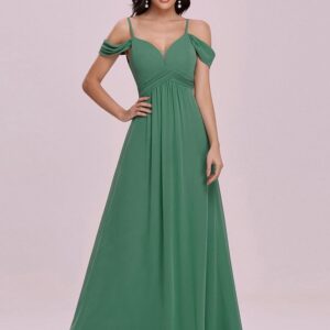 Prom Chiffon V-Neck A-Line Sleeveless Pleated Maxi Dresses