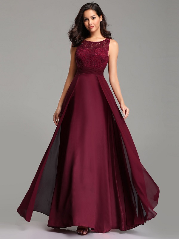 Prom Jewel Neck A-Line Sleeveless Chiffon Lace Floor-Length Dresses ...