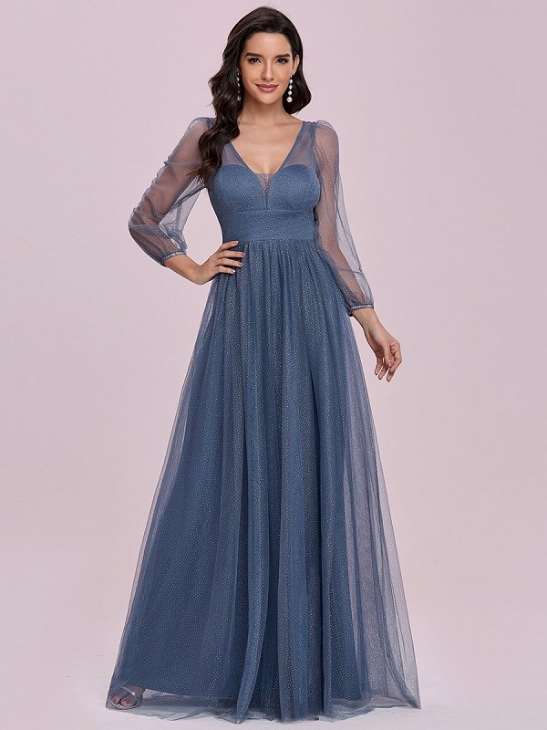 Prom Tulle A-Line Long Sleeves Floor-Length Pageant Dress