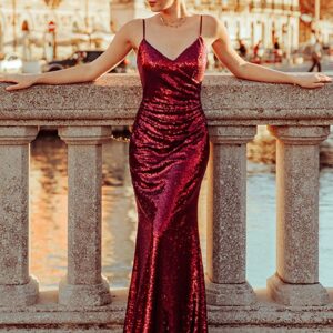 Prom V-Neck Mermaid Sleeveless Bodycon Floor-Length Dresses