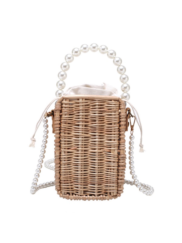 Straw Weave Faux-Pearl Handle Shoulder Bag - TD Mercado