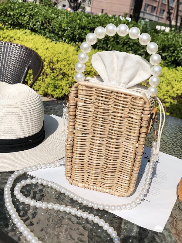 Straw Weave Faux-Pearl Handle Shoulder Bag - Image 2