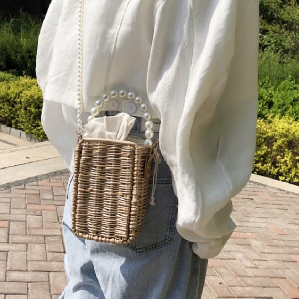 Straw Weave FauxPearl Handle Shoulder Bag TD Mercado