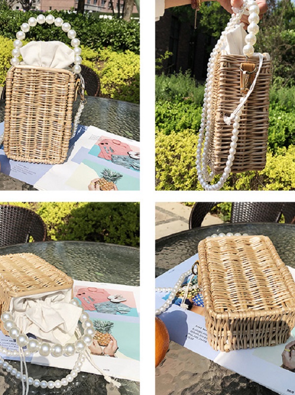 Straw Weave Faux-Pearl Handle Shoulder Bag - Image 7