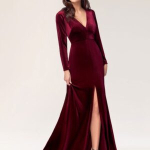 Evening Sheath Long Sleeve V-Neck Social Party Dress - TD Mercado