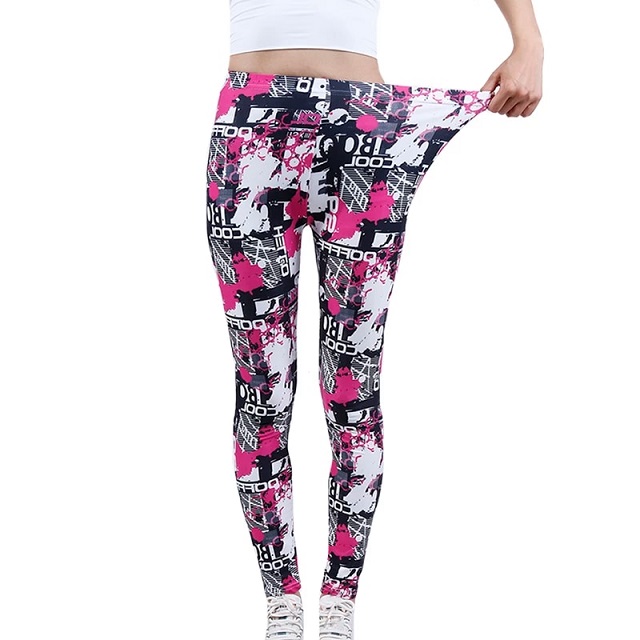 Letter Print Gym Yoga Leggings High Waist Pants Running Sports Jogging - Image 2