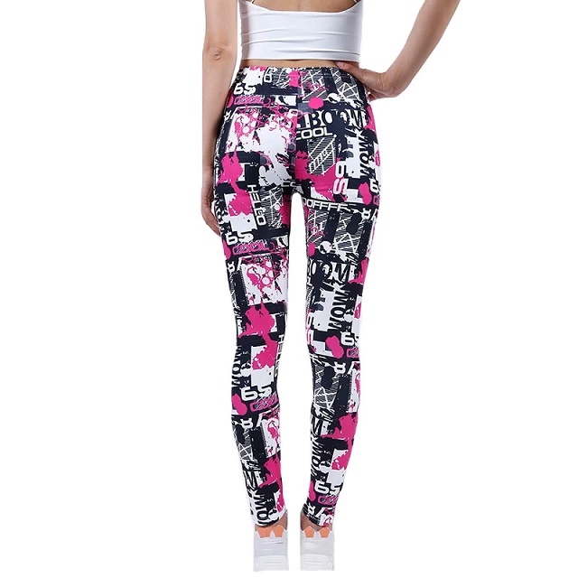 Letter Print Gym Yoga Leggings High Waist Pants Running Sports Jogging - Image 4