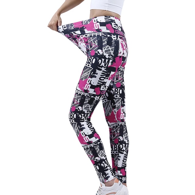 Letter Print Gym Yoga Leggings High Waist Pants Running Sports Jogging - Image 5