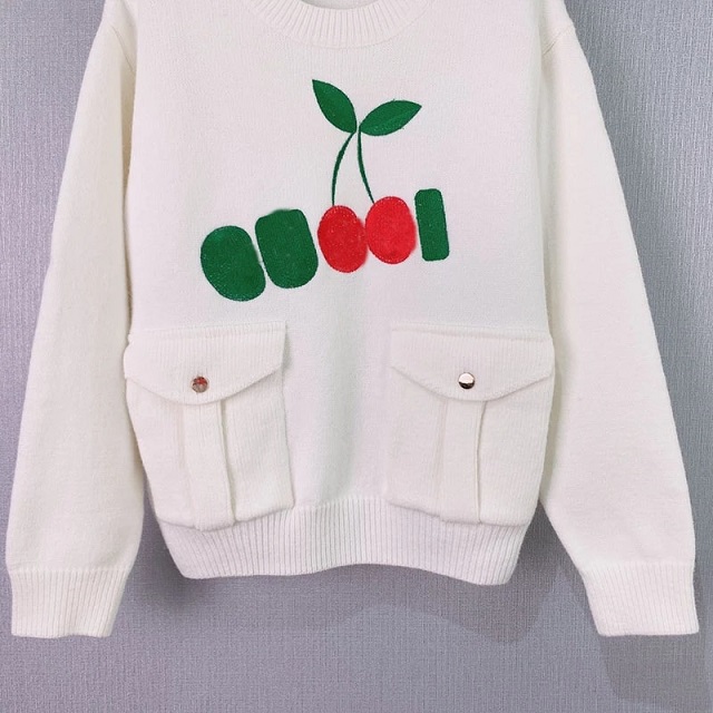Fashion Long Sleeve Cherry Embroidery Letter Blended Pockets Sweats - Image 2
