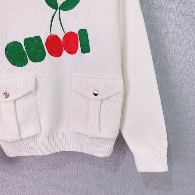 Fashion Long Sleeve Cherry Embroidery Letter Blended Pockets Sweats - Image 3