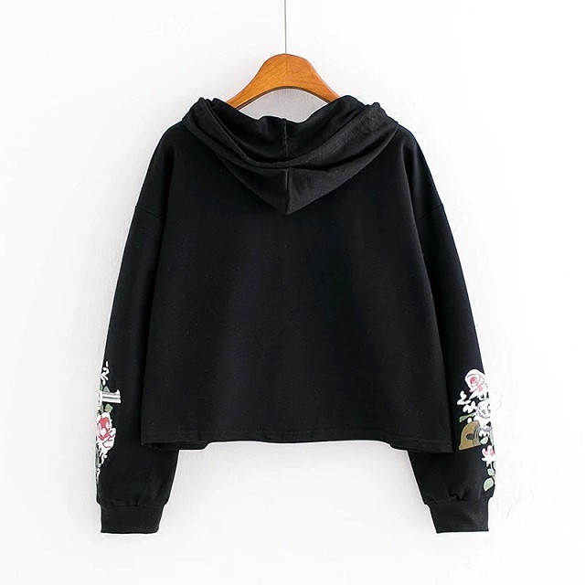 Flowers Print Casual Sweatshirt Pullovers floral Sleeve Hoodies - Image 2