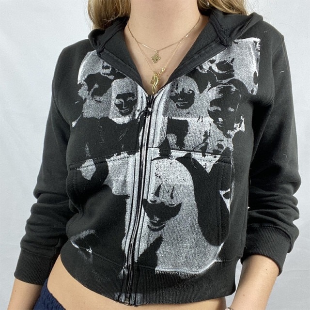 Sweatshirt Hoodies Gothic Long Sleeve Zipper Printed Hip Hop Tops