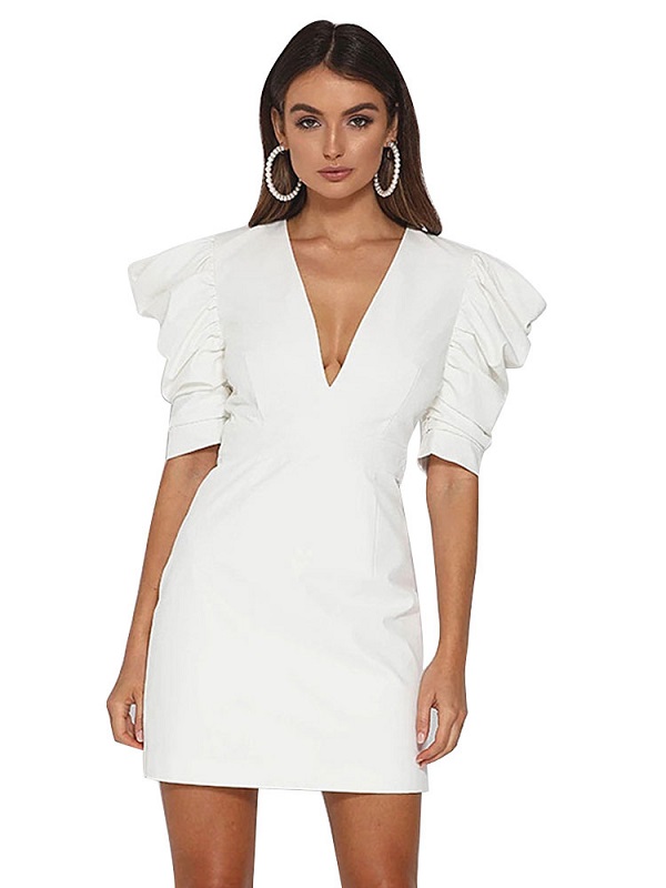 Bodycon Dresses Pleated Irregular Half Sleeves Midi Pencil Dress