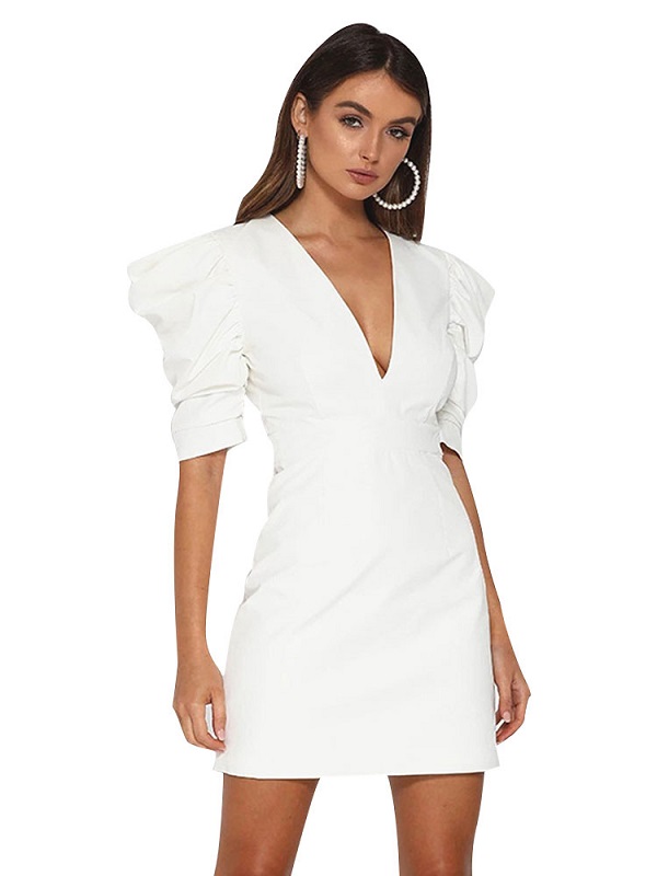 Bodycon Dresses Pleated Irregular Half Sleeves Midi Pencil Dress - Image 2