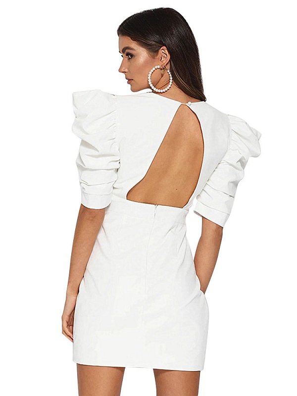 Bodycon Dresses Pleated Irregular Half Sleeves Midi Pencil Dress - Image 3