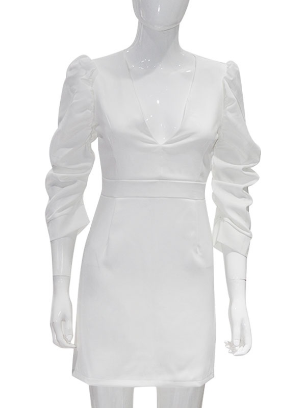 Bodycon Dresses Pleated Irregular Half Sleeves Midi Pencil Dress - Image 4