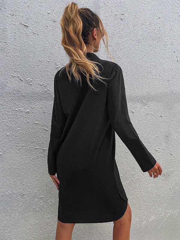 Fashion Buttons Polyester Long Sleeves Stretch V-Neck Midi Dress - Image 2