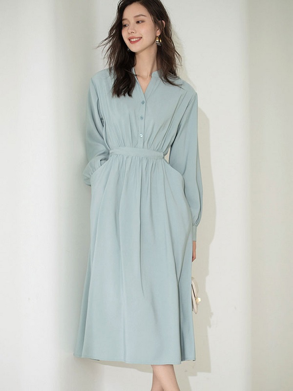 Maxi Dress V-Neck Polyester Casual Buttons Floor Length Dress - Image 3
