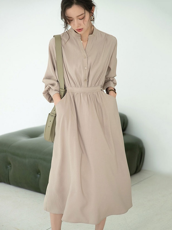 Maxi Dress V-Neck Polyester Casual Buttons Floor Length Dress - Image 8