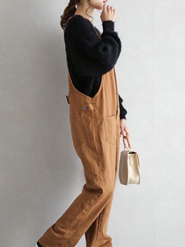 Overall Straps Neck Sleeveless Buttons Acrylic Straight Playsuit - Image 2