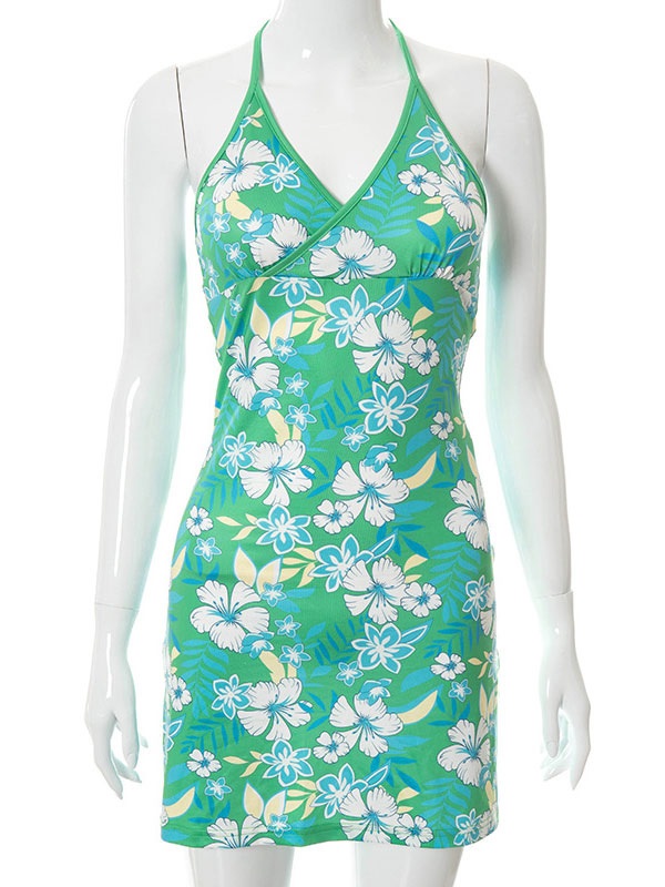 Bodycon Dresses Floral Print Pleated Stretch Sheath Dress - Image 4