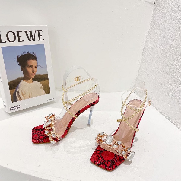 Crystal Metal Decoration Sexy Square Toe High Heels Sandals - Image 16