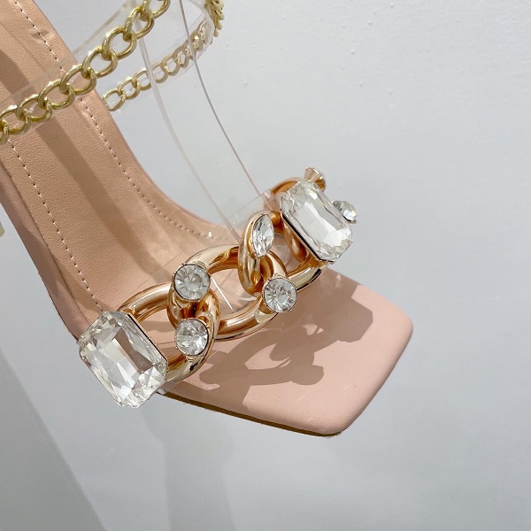 Crystal Metal Decoration Sexy Square Toe High Heels Sandals - Image 10