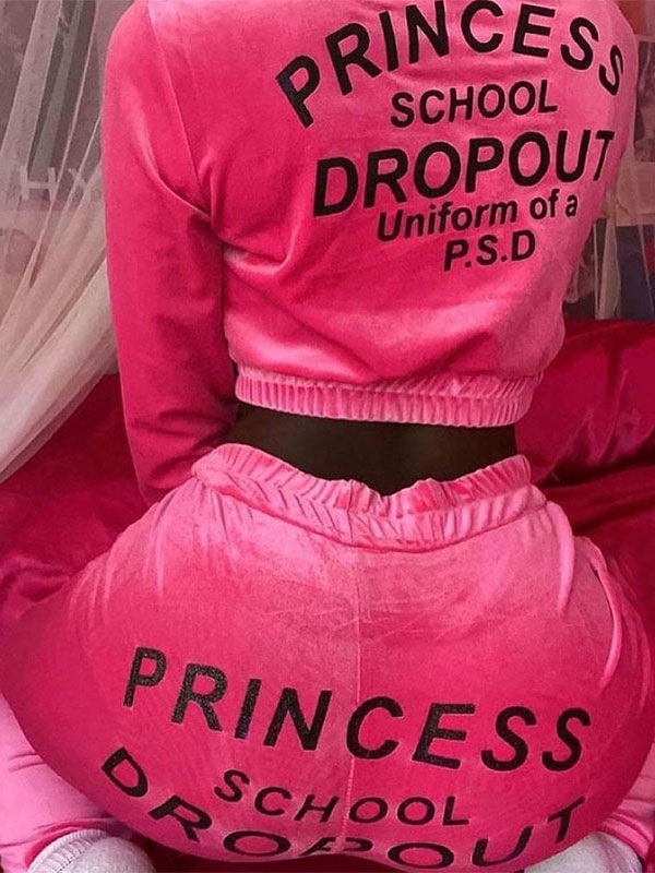 Hooded Letters Print Drawstring Pants Long Sleeves Outfit - Image 6