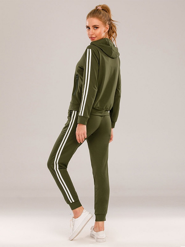Two Piece Sets Blend Stripes Pattern Casual Pants Outfit - Image 3