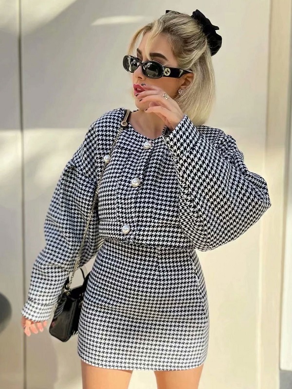 Two Piece Sets Buttons Casual Blouse Mini Skirt Outfit