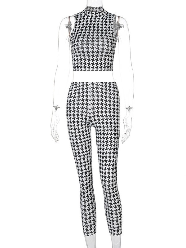 Two Piece Sets Pleated Plaid Pattern Casual Pants Outfit - Image 4