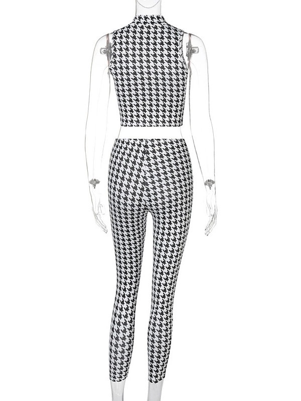 Two Piece Sets Pleated Plaid Pattern Casual Pants Outfit - Image 5