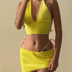Two Piece Sets Pleated Sleeveless Straps Neck Casual Top Outfit
