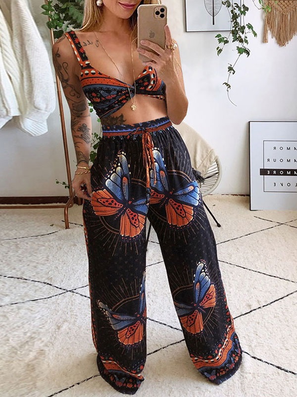 Wide Leg Jumpsuit Floral Backless Knotted One Piece Jumpsuit For Women – TD  Mercado