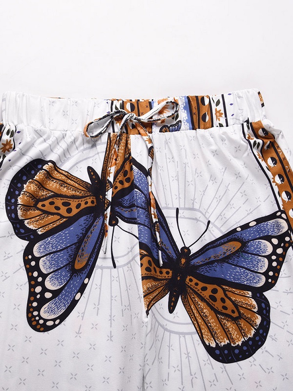 Two Piece Sets Sweetheart Neck Print Pants Casual Outfit - Image 2