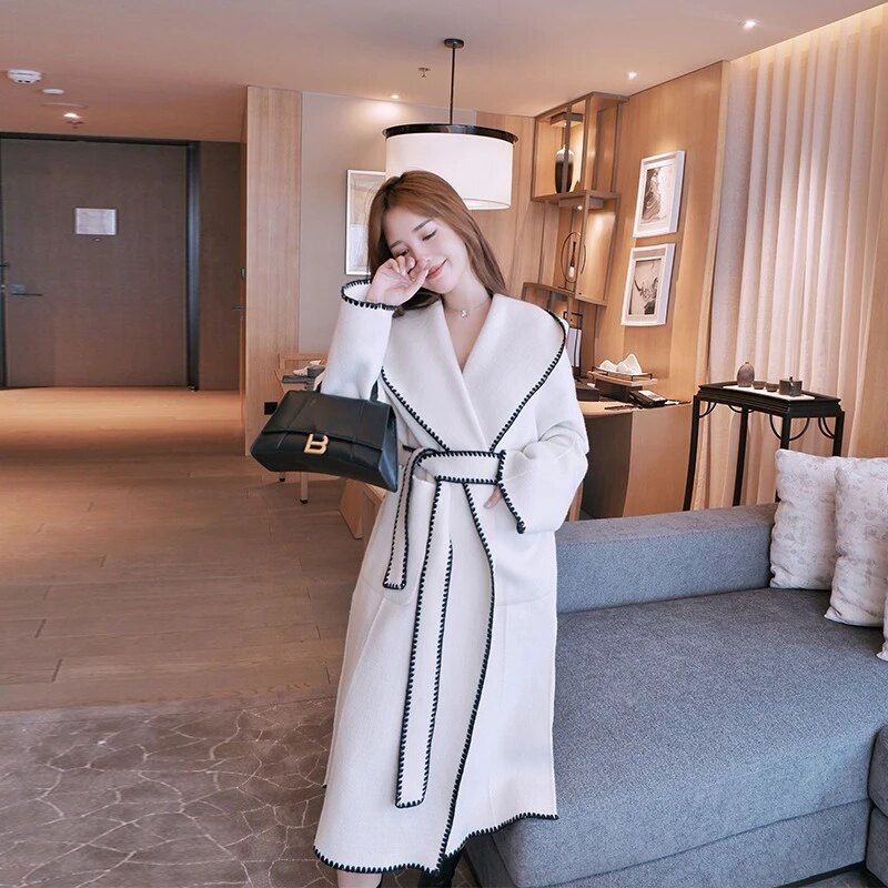 Elegant Double-Sided Woolen Hooded Coat - Image 2